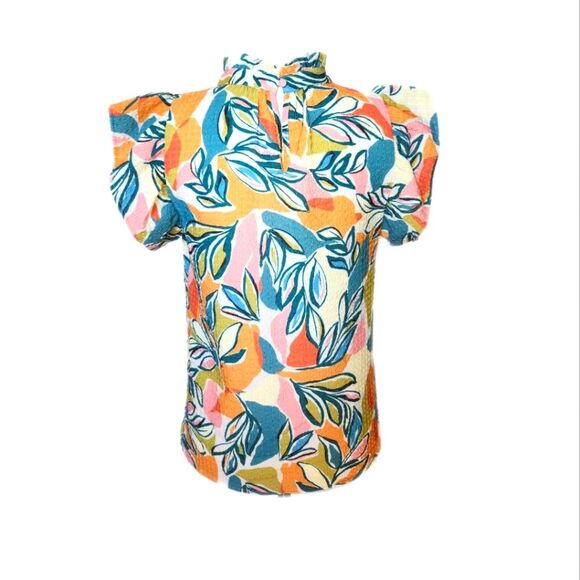 5/$55 THML Eliana Flutter Sleeve Blouse, Multicolor Abstract Floral, XS - Picture 1 of 8